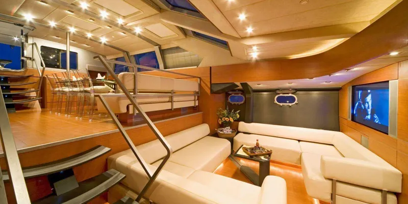 Yamakay Yacht Photos Pics Luxurious interior of 1994 CMN 39 Modern Schooner with elegant seating and ambient lighting.