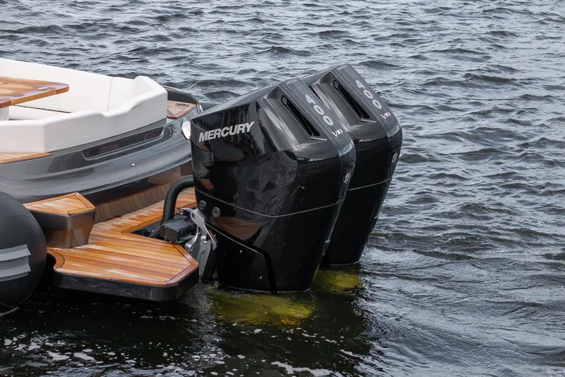 T/t Gypzy Yacht Photos Pics 2024 SACS Strider 11 with dual Mercury 400 engines on water.