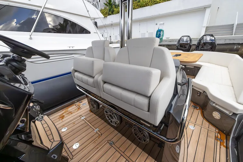 T/t Gypzy Yacht Photos Pics 2024 SACS Strider 11 luxury yacht interior with plush seating and sleek design.