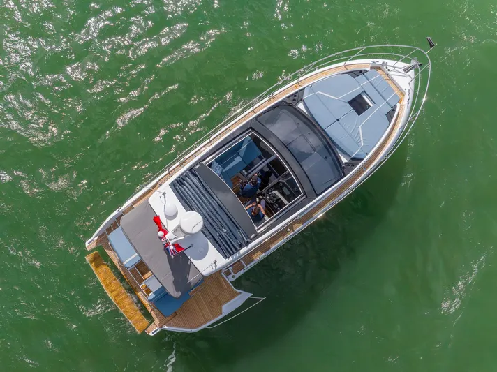 Availble To Order Yacht Photos Pics Aerial view of 2026 Fairline Targa 40 yacht cruising on green water.