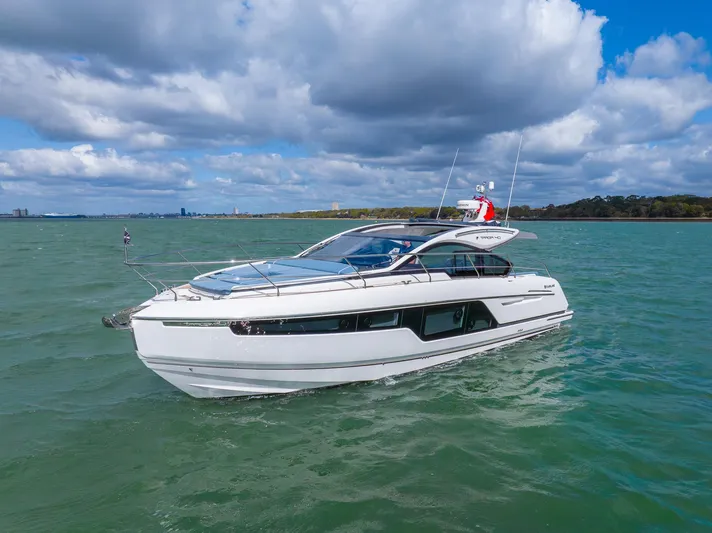 Availble To Order Yacht Photos Pics 2026 Fairline Targa 40 yacht cruising on open water under a partly cloudy sky.