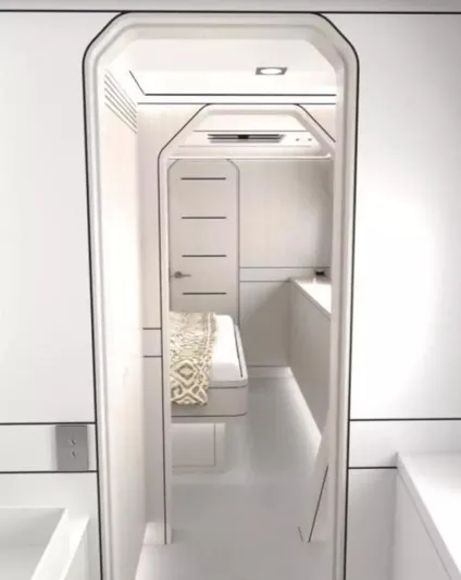  Yacht Photos Pics Modern interior of 2026 McConaghy MC63P Tourer yacht, featuring sleek, minimalist design.