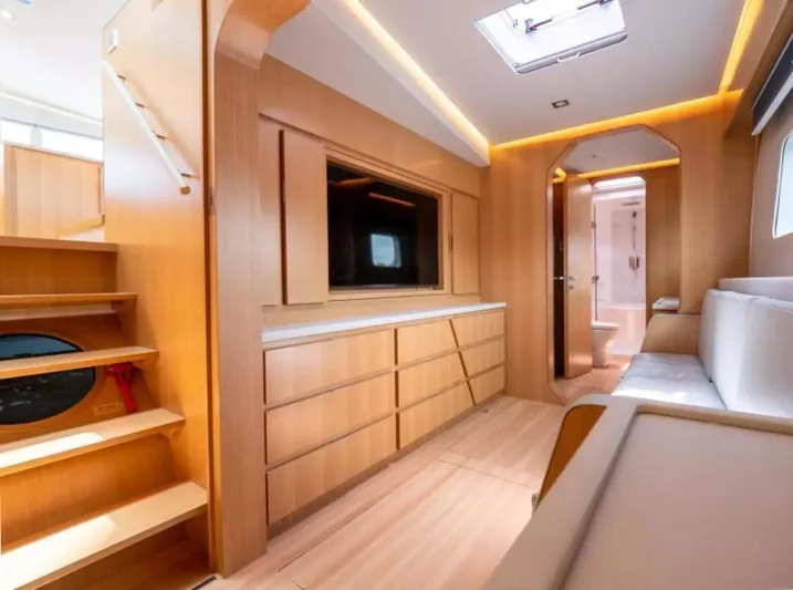  Yacht Photos Pics Luxurious interior of 2026 McConaghy MC63P Tourer yacht with modern wood finishes.
