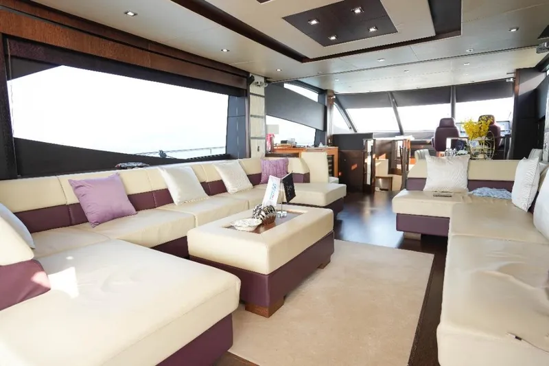  Yacht Photos Pics Luxurious interior of 2013 Sunseeker Manhattan 73 yacht with elegant seating and modern design.