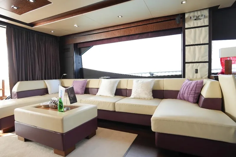  Yacht Photos Pics Luxurious interior of 2013 Sunseeker Manhattan 73 yacht with elegant seating and decor.