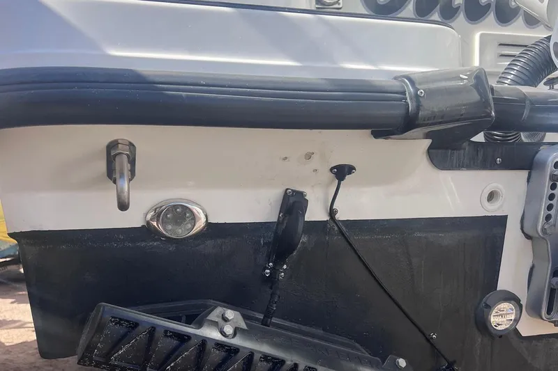 Outta Line Yacht Photos Pics 2017 Boston Whaler 315 Conquest boat stern with hardware and fittings.