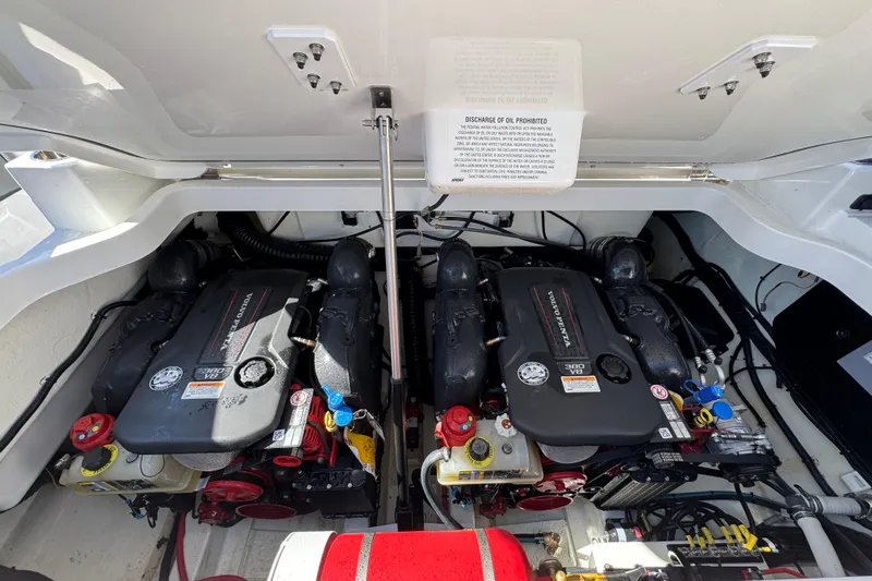 Yacht Photos Pics 2024 Cobalt R33 engine compartment with dual Volvo Penta V8 engines.
