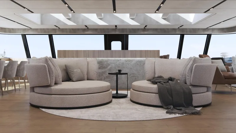Moon Yacht 100s Yacht Photos Pics Luxurious interior of Moon 100 Sail 2027 yacht with elegant seating and modern design.