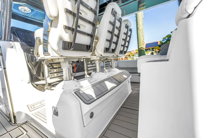 Best Deal Yacht Photos Pics 2023 HCB 53 Suenos RXV boat interior with luxurious seating and modern design.