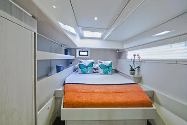 Pilar Yacht Photos Pics Luxurious cabin interior of 2015 Robertson & Caine Leopard 48 yacht with modern decor.