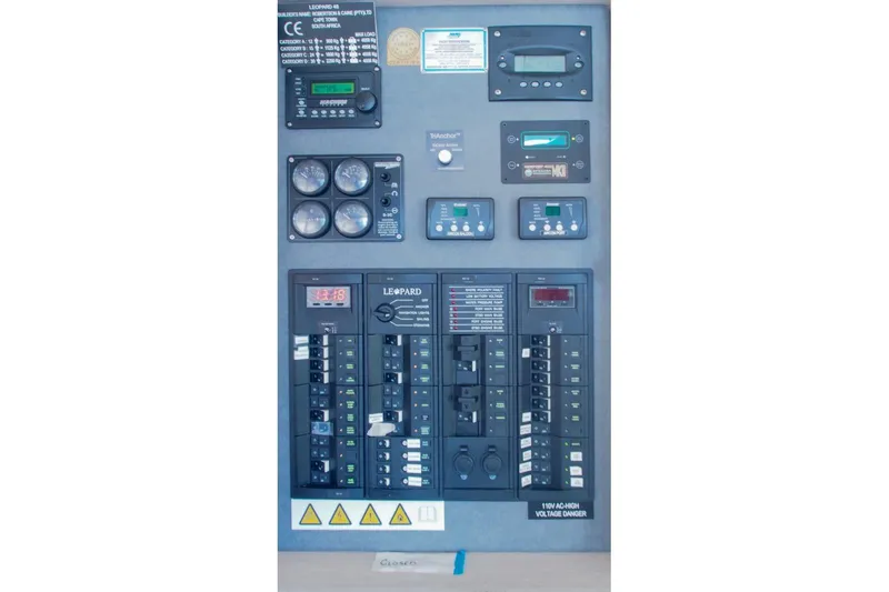 Pilar Yacht Photos Pics Electrical control panel of a 2015 Robertson & Caine Leopard 48 catamaran.