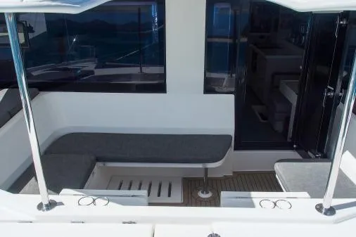Pilar Yacht Photos Pics 2015 Robertson & Caine Leopard 48 yacht interior with seating area and modern design.