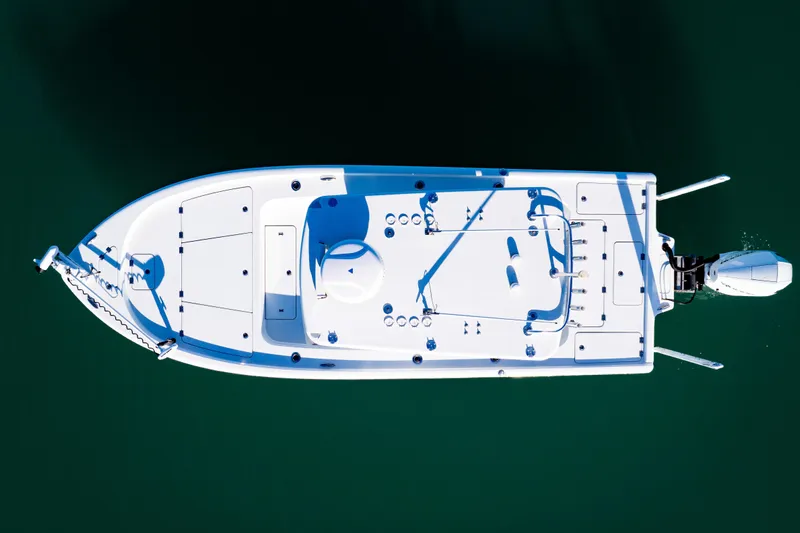  Yacht Photos Pics Overhead view of 2016 Barker Boatworks 26 Calibogue Bay on calm water.