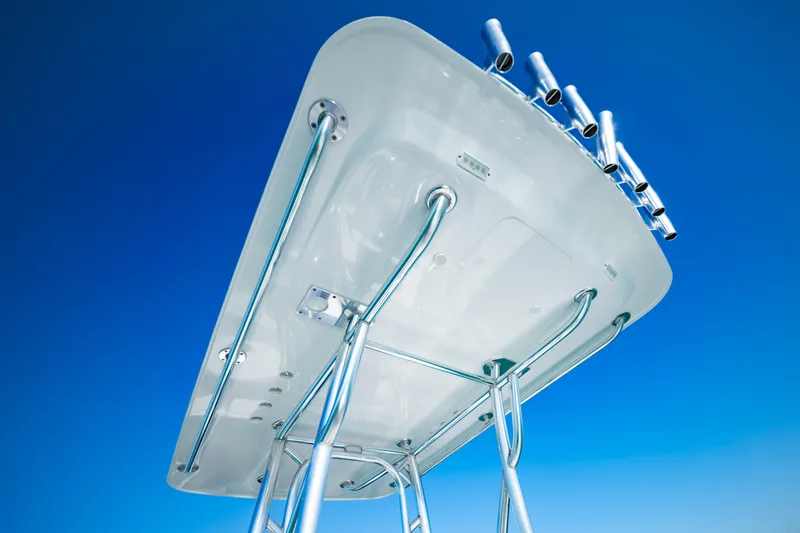  Yacht Photos Pics 2016 Barker Boatworks 26 Calibogue Bay T-top against clear blue sky.