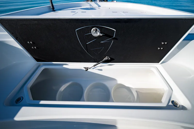  Yacht Photos Pics 2016 Barker Boatworks 26 Calibogue Bay storage compartment open on deck.