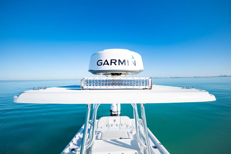  Yacht Photos Pics 2016 Barker Boatworks 26 Calibogue Bay with Garmin radar on calm blue water.