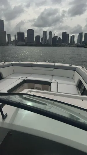  Yacht Photos Pics 2017 Sea Ray SDX 290 Outboard boat with city skyline in the background.