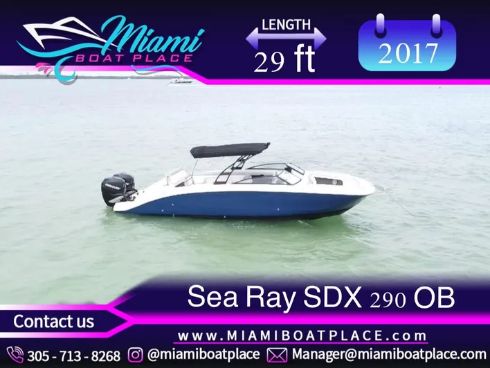  Yacht Photos Pics 2017 Sea Ray SDX 290 Outboard boat on water, 29 ft length, Miami Boat Place.