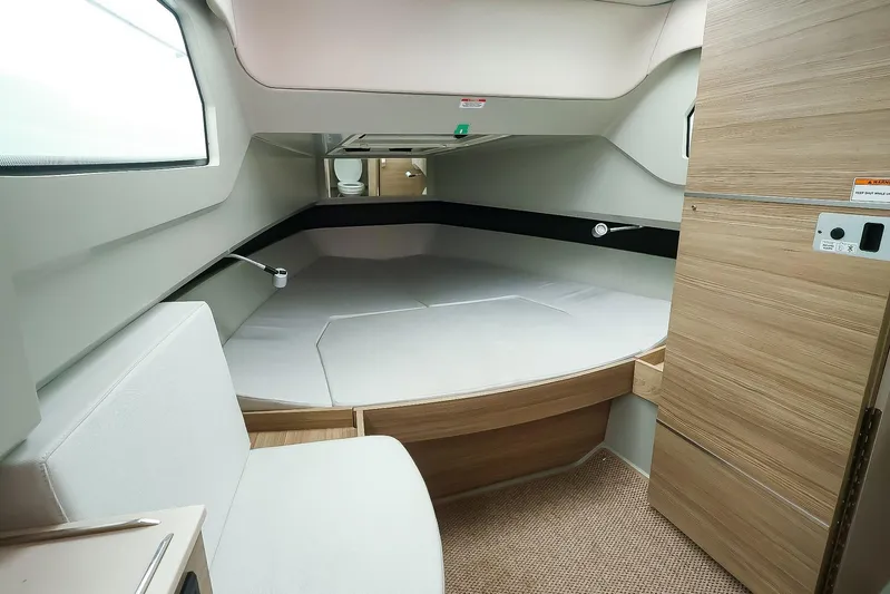  Yacht Photos Pics 2023 Saxdor 320 GTO cabin interior with modern design and comfortable seating.