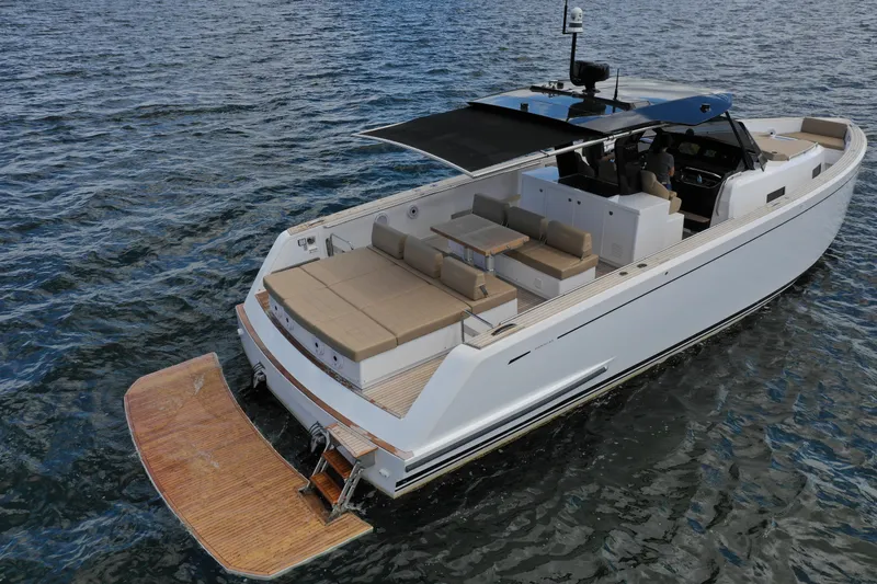  Yacht Photos Pics 2024 Pardo Yachts P43 luxury yacht on water, featuring spacious deck and modern design.