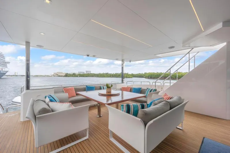 Bella Tu Yacht Photos Pics Aft Deck Sofas Looking Aft