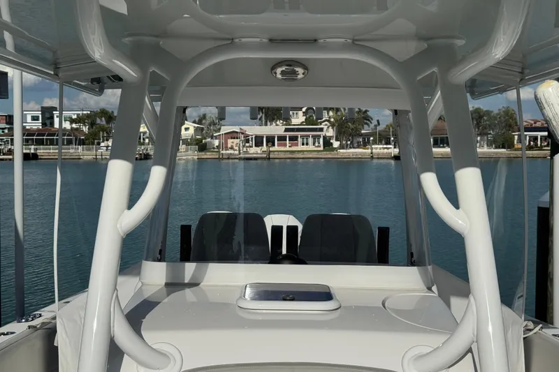 High Steaks Yacht Photos Pics 2024 Jupiter 38 HFS boat interior with waterfront view, showcasing sleek design and modern features.