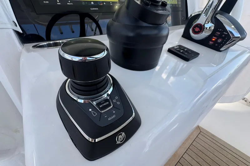 High Steaks Yacht Photos Pics 2024 Jupiter 38 HFS boat control panel with joystick and throttle controls.