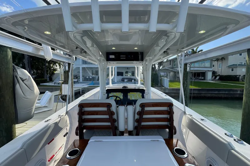High Steaks Yacht Photos Pics 2024 Jupiter 38 HFS boat interior with sleek design and modern amenities.