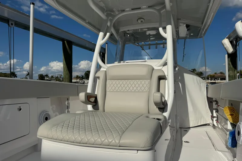 High Steaks Yacht Photos Pics 2024 Jupiter 38 HFS boat interior with luxurious seating and sleek design.