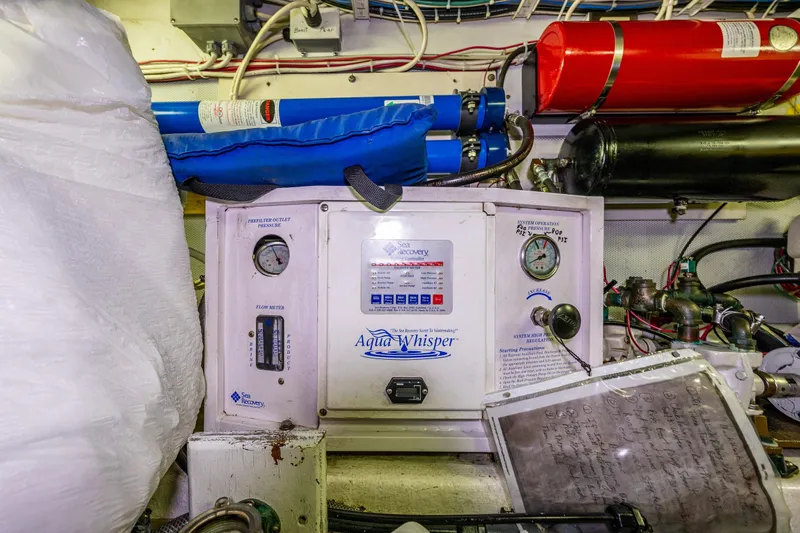 Single Star Yacht Photos Pics Engine room of 1978 Hidden Harbor Custom Trawler with Aqua Whisper watermaker system.