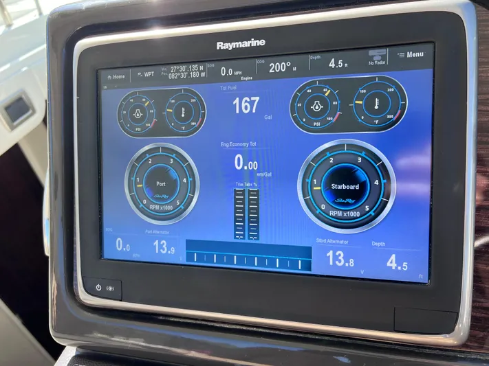  Yacht Photos Pics Raymarine display on 2016 Sea Ray 350 Sundancer showing engine and navigation data.