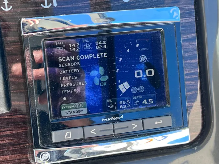  Yacht Photos Pics Sea Ray 350 Sundancer 2016 VesselView4 display showing engine and sensor data.