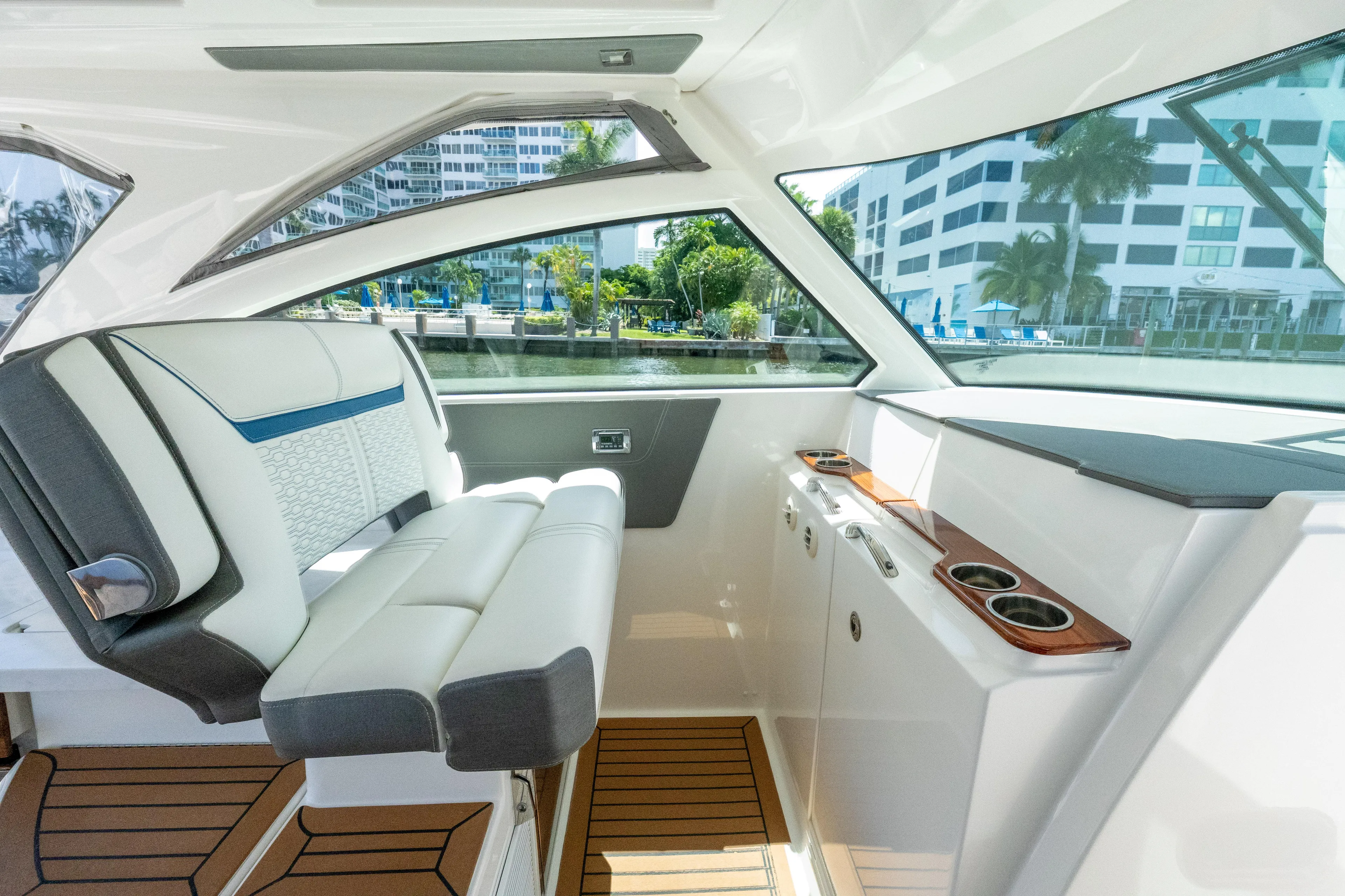  Yacht Photos Pics Interior of 2021 Tiara Sport 38 LX yacht with luxurious seating and modern design.