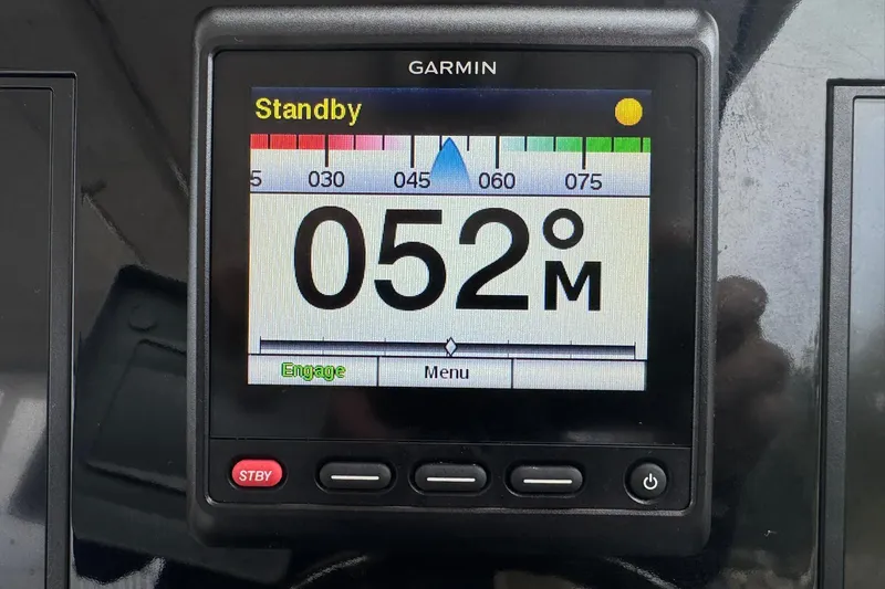  Yacht Photos Pics Garmin display on 2018 Pursuit OS 325 Offshore showing 052 meters in standby mode.