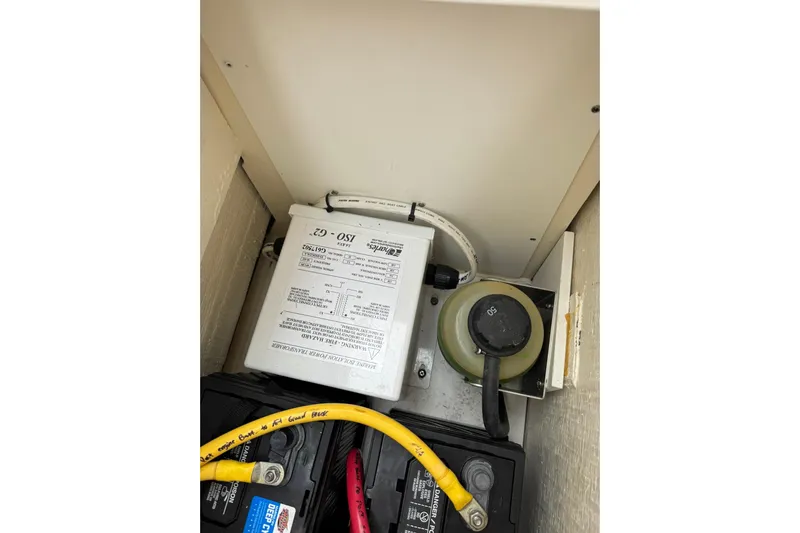 Yacht Photos Pics Electrical components inside a 2018 Pursuit OS 325 Offshore boat compartment.