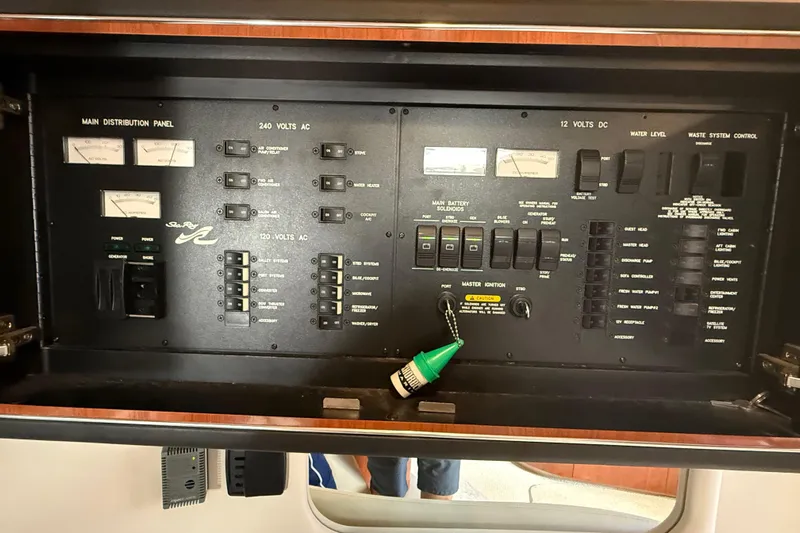  Yacht Photos Pics Electrical control panel of a 2003 Sea Ray 460 Sundancer boat.