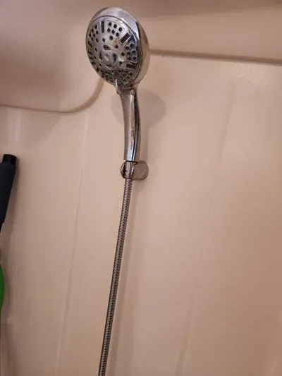 Plan B Yacht Photos Pics Showerhead in a 1998 Hunter 450 Passage boat bathroom.