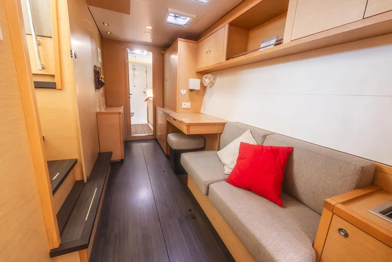  Yacht Photos Pics Interior of 2014 Lagoon 450 yacht with modern furnishings and cozy seating area.