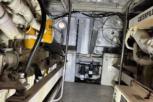 Just Blessed Yacht Photos Pics Engine room of a 2002 Silverton 43 Motor Yacht with Caterpillar machinery.