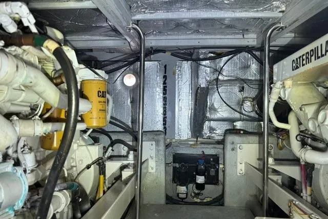 Just Blessed Yacht Photos Pics Engine room of a 2002 Silverton 43 Motor Yacht with Caterpillar components.