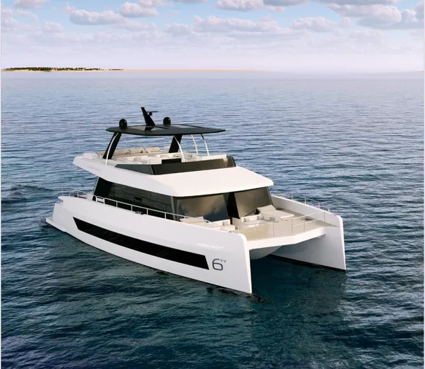 Arctic Moon Yacht Photos Pics Luxury Moon 60 Power yacht cruising on open sea, 2025 model.