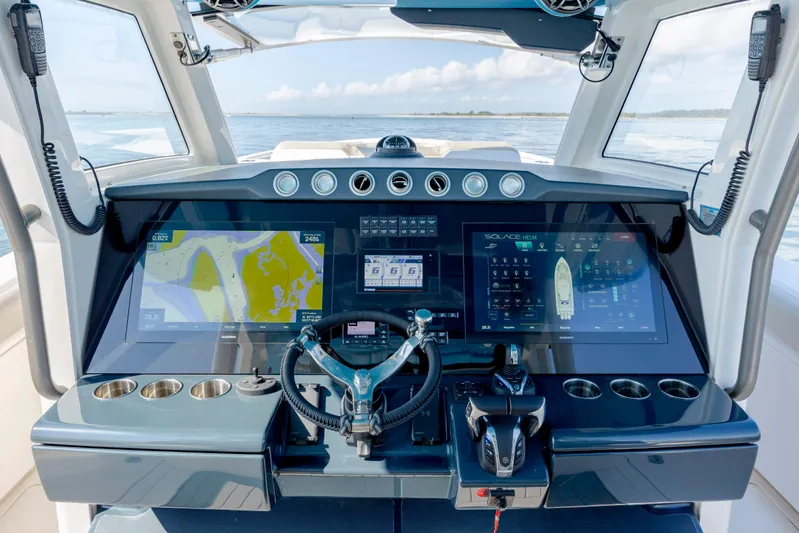  Yacht Photos Pics 2022 Solace 41 CS boat dashboard with advanced navigation and control systems.