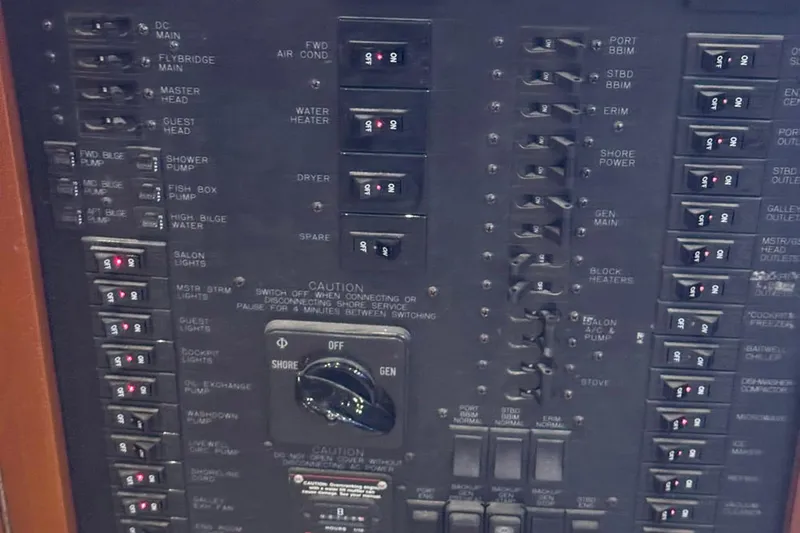Happy Our's Yacht Photos Pics Electrical control panel on a 1997 Ocean Yachts 48 Super Sport boat.