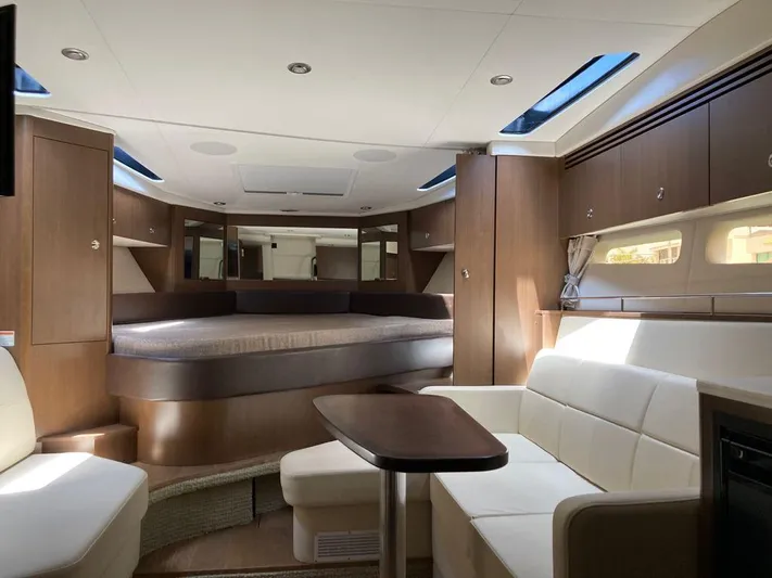2021 Sea Ray 350 Sundancer @ Cancun Yacht Photos Pics Luxurious interior of 2021 Sea Ray Sundancer 350 yacht with elegant seating and modern design.