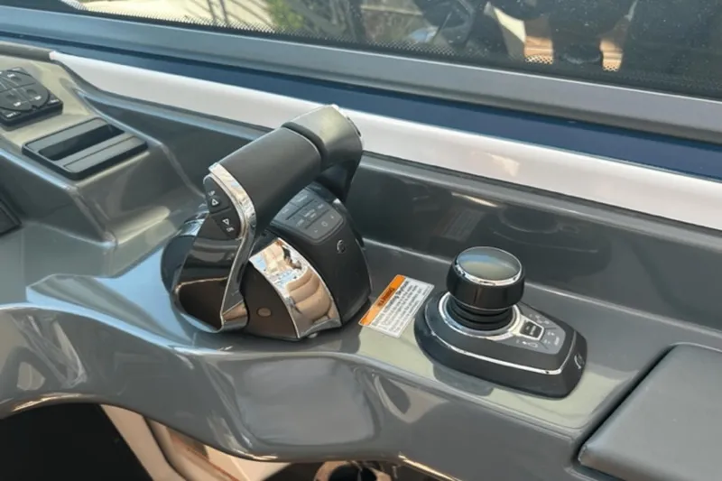  Yacht Photos Pics 2022 Aviara AV32 Outboard helm controls with joystick and throttle.