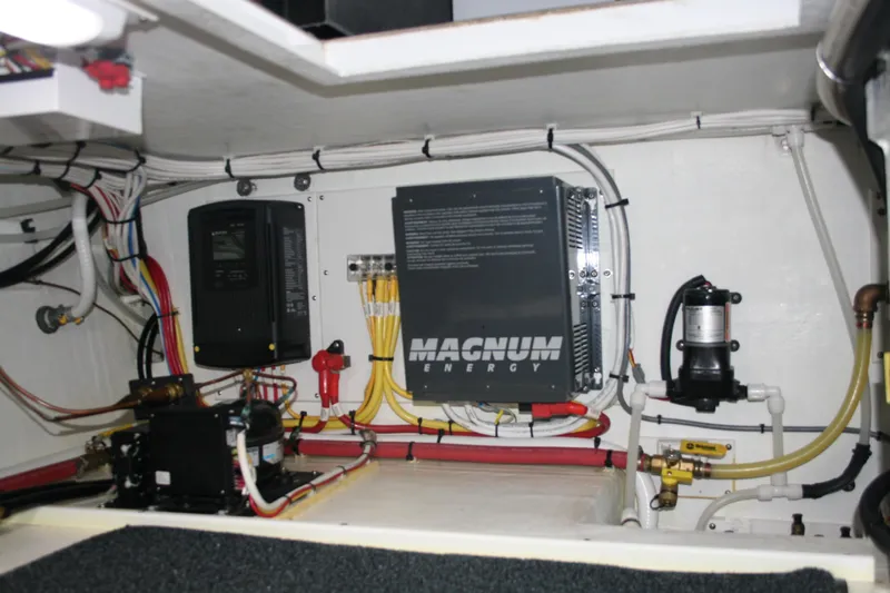 Catcher Yacht Photos Pics Electrical system inside 2019 Ocean Sport Roamer 30 boat, featuring Magnum Energy components.