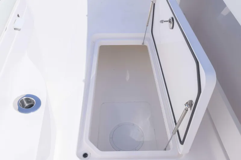  Yacht Photos Pics Open storage compartment on 2025 Invincible 35 Catamaran boat.