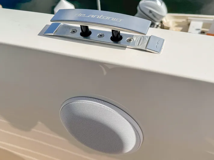  Yacht Photos Pics 2024 De Antonio Yachts D28 Open, featuring sleek controls and integrated speaker system.