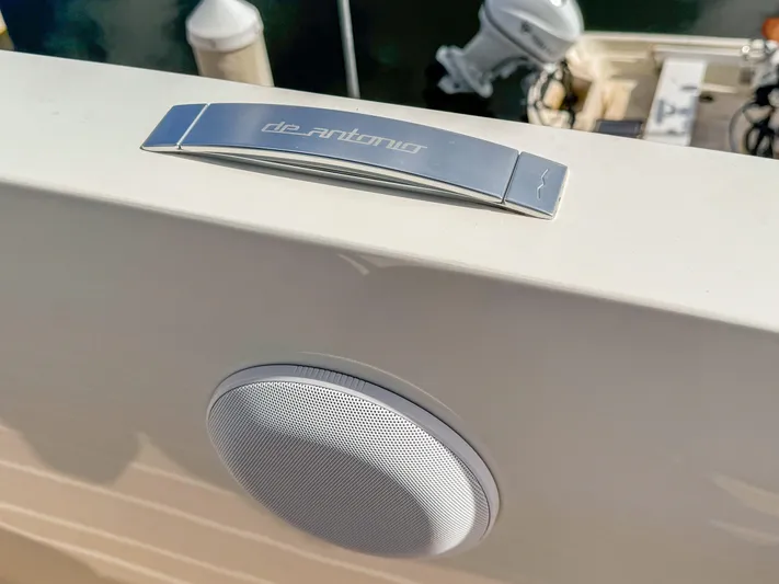  Yacht Photos Pics 2024 De Antonio Yachts D28 Open with speaker and branded handle detail.