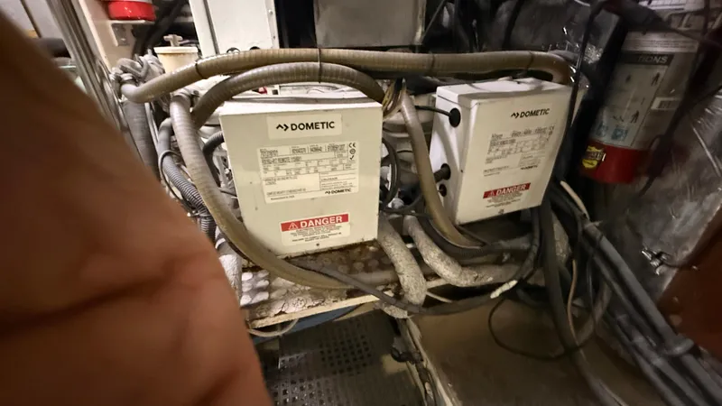 Destination Yacht Photos Pics Electrical components in the engine room of a 1995 Ocean Alexander 546 yacht.